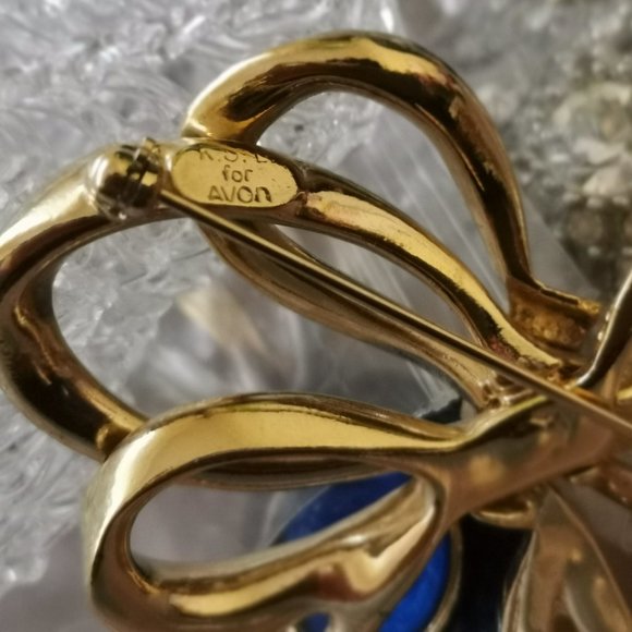 Vintage KJL for Avon Rhinestone Gold tone Bow Brooch Pin - Picture 7 of 8